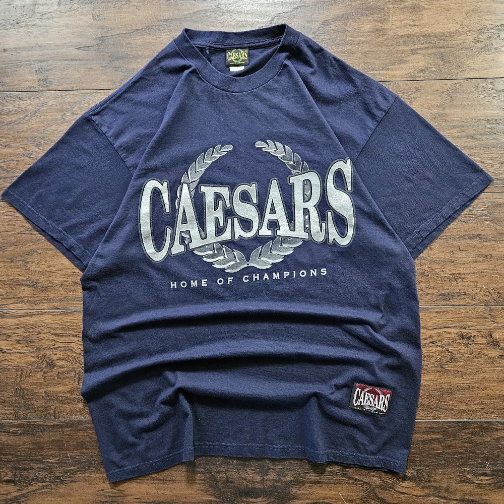 Vintage 90s Caesars Palace Home Of Champions Navy Blue Graphic T-shirt Size XL